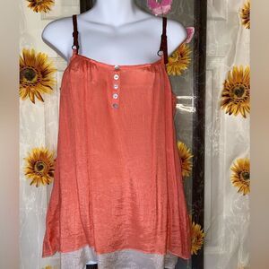 BONGO coral peasant boho top with faux leather Straps size medium